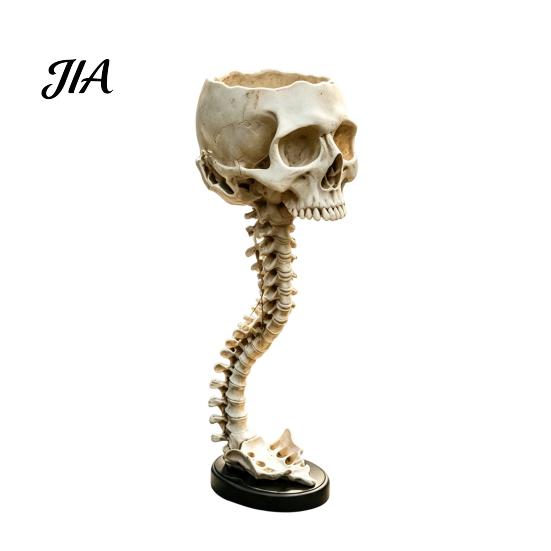 Unique Candy Dish Storage Gothic Skull Spine Planter, Resin Skeleton Planter Pot, Horror Halloween Indoor Outdoor Statue Flower Vase, Spooky