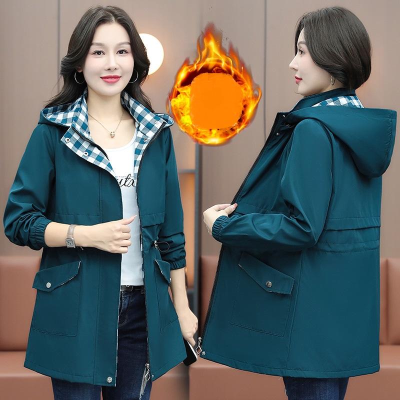 Top Casual Cálido Grueso de Otoño e Invierno para Mujer con Chaqueta Cortavientos de Felpa de Largo Medio