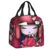 Japanese Spring Kokeshi Doll Insulated Lunch Bags Cute Girly Sakura Cherry Blossom Resuable Thermal Cooler Bento Box