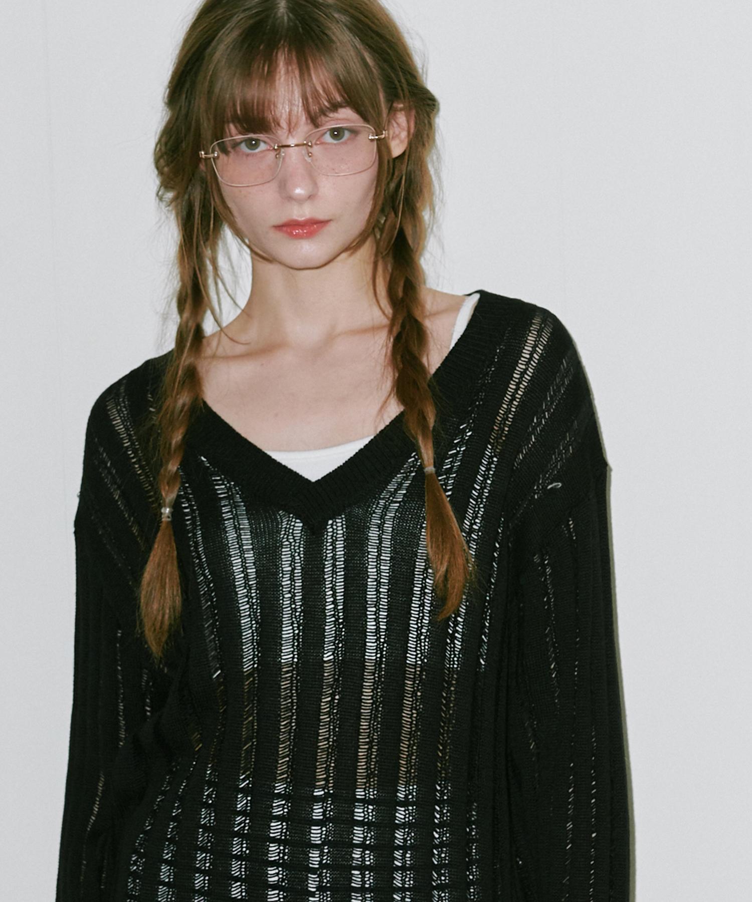 Belloel Slit V-Neck Knit Black Free