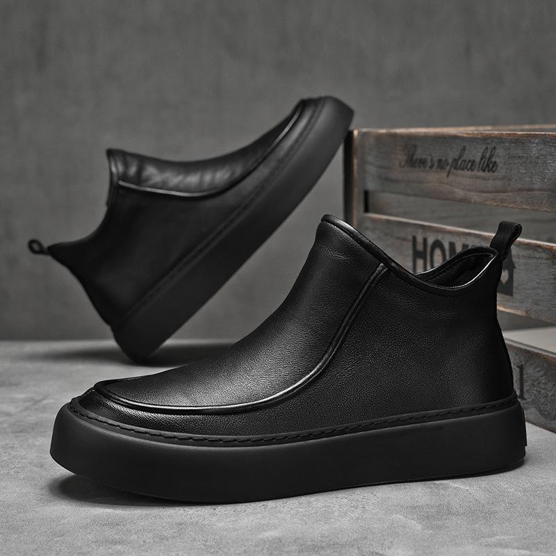 Men's Casual Leather Shoes Autumn and Winter Business Board Shoes Black Leather Short Boots One Pedal Driving Shoes Non-slip and Wear-resistant Outdoo