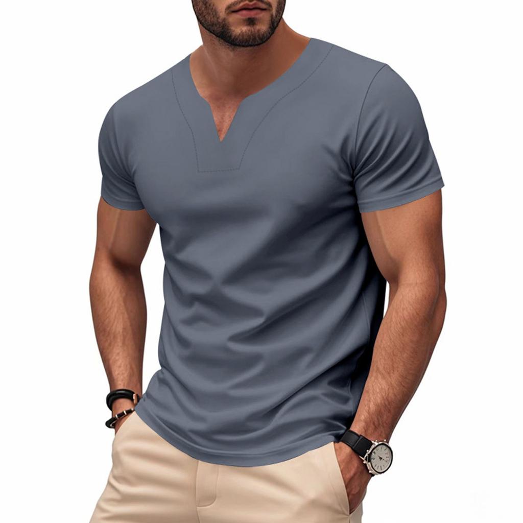 Men's Summer British Gentleman V-neck Shirt Quick-drying Skin-friendly Loose Trendy Short-sleeved T