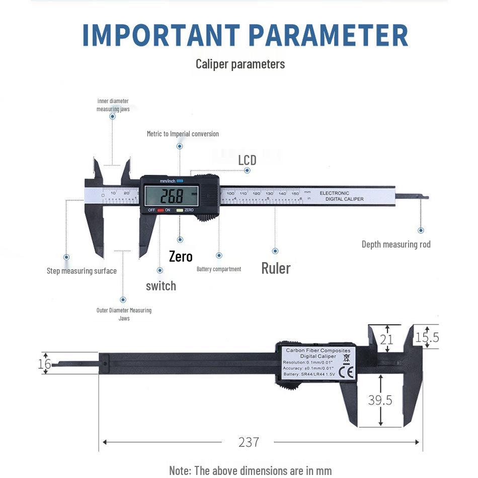 0-150mm All-Plastic Digital Vernier Caliper with Depth Gauge