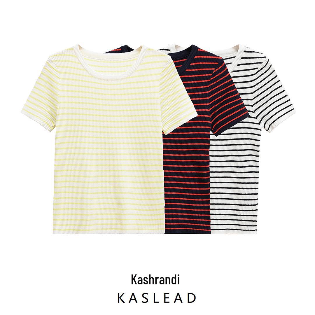 

Spring 2025 Women s European American Striped Slim Fit Knit Top Medium