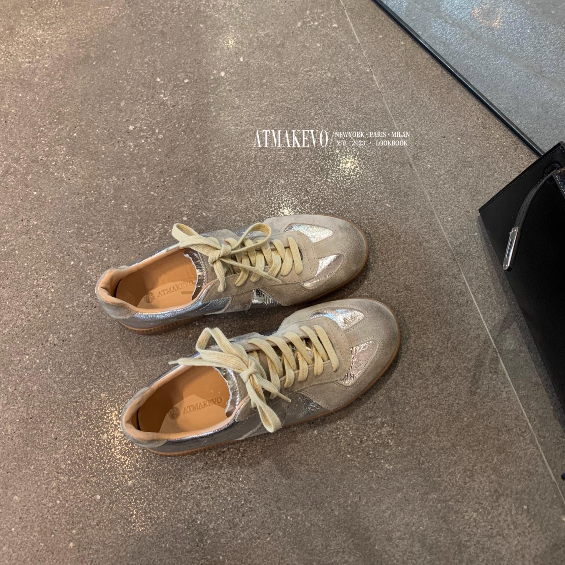 

Silver German training shoes women s autumn 2025 new sports and leisure flat shoes soft soles ins Internet celebrity versatile board shoes 40 серебряный