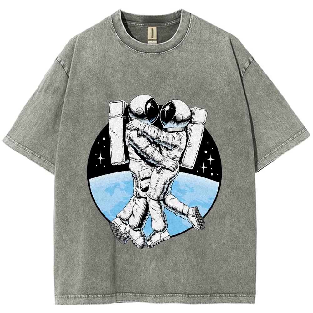 

Women s Short Sleeves Astronaut Print Overseas 100% Cotton Tee Shirt For Men Women Tops Clothes Discount S