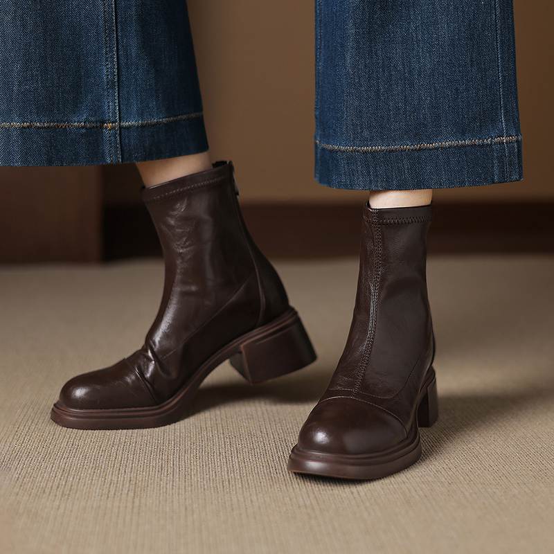 Krazing Pot Microfiber Round Toe Chunky Heels Motorcycle Boots Size 42 Zip Women Pleated Decoration Platform Ankle Boots
