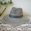 Japanese Retro Blue And Beige Woven Flat-Top Wide-Brimmed Jazz Top Hat For Men And Women Summer Vacation Beach Sun Protection Straw Hat