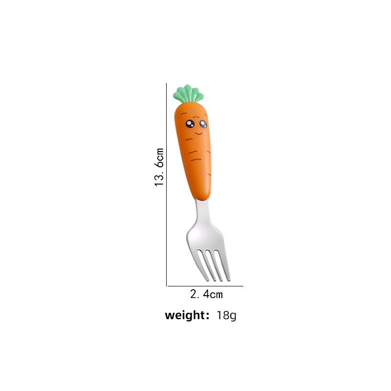 Children's Cartoon Radish Stainless Steel Tableware Set - Spoon, Fork, and Scraper with Portable Case.