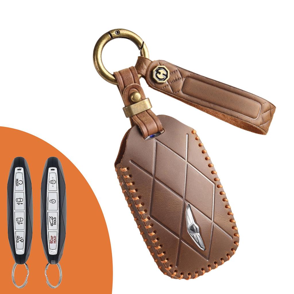 Retro Genuine Leather Key Cover for Genesis GV60/GV90