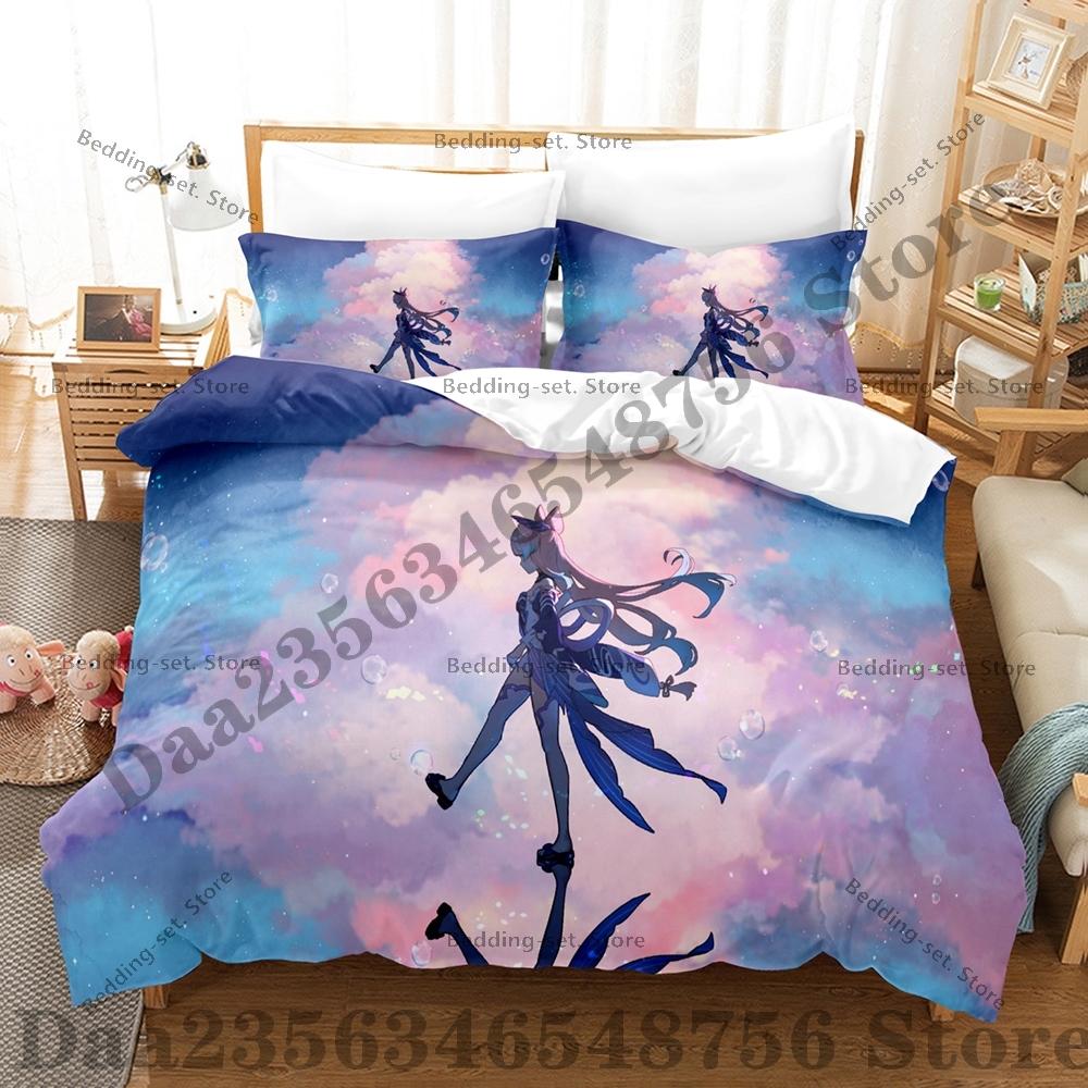 Genshin Impact Sangonomiya Kokomi Bedding Set Single Twin Full Queen King Size Bed Set Adult Bedroom Duvetcover Sets Anime Bed