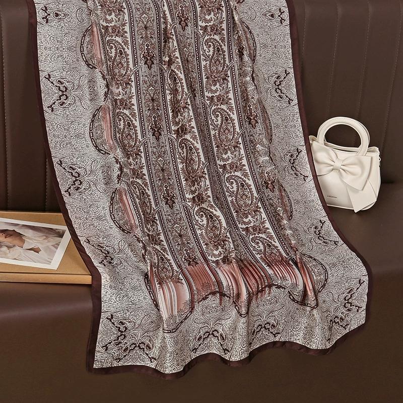 90*180 Elegant Ethnic Faux Silk Scarf For Women Large Cashew Satin Beach Towel Neck Scarf And Wraps For Ladies