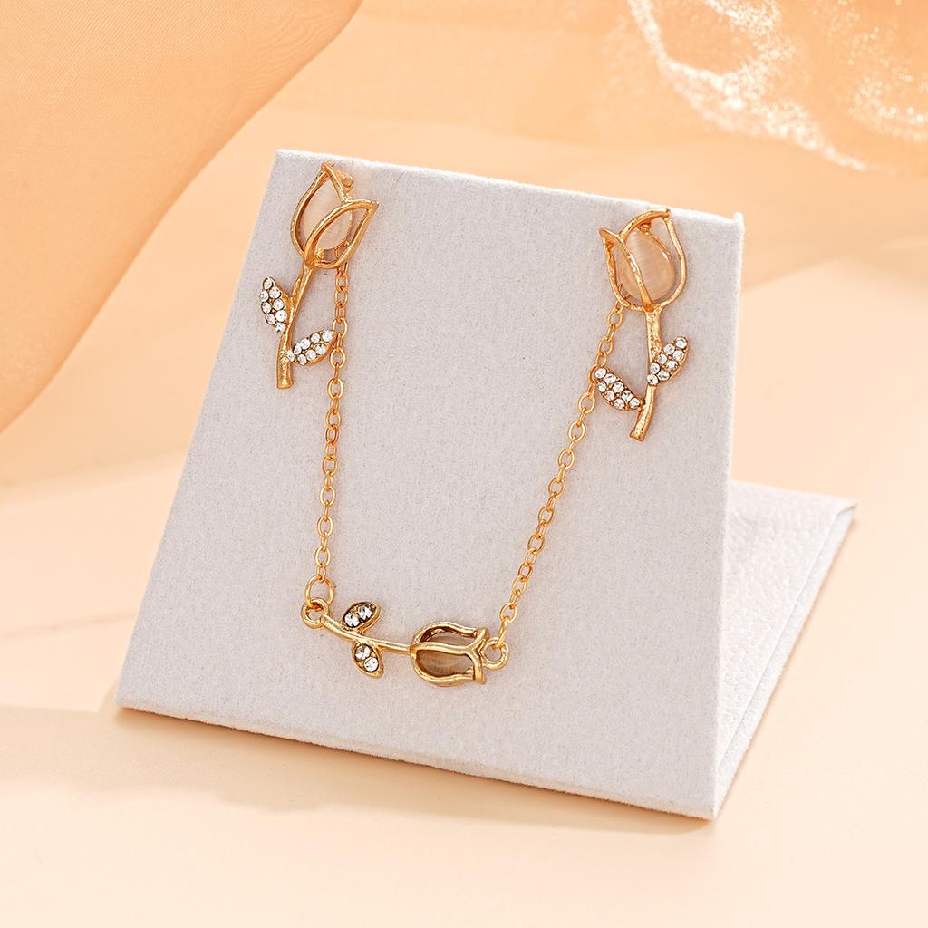 Fashion Crystal Tulip Flower Earrings Necklace Jewelry Botanical Set for Female Girls Charm Party Jewelry Birthday Fine Gift