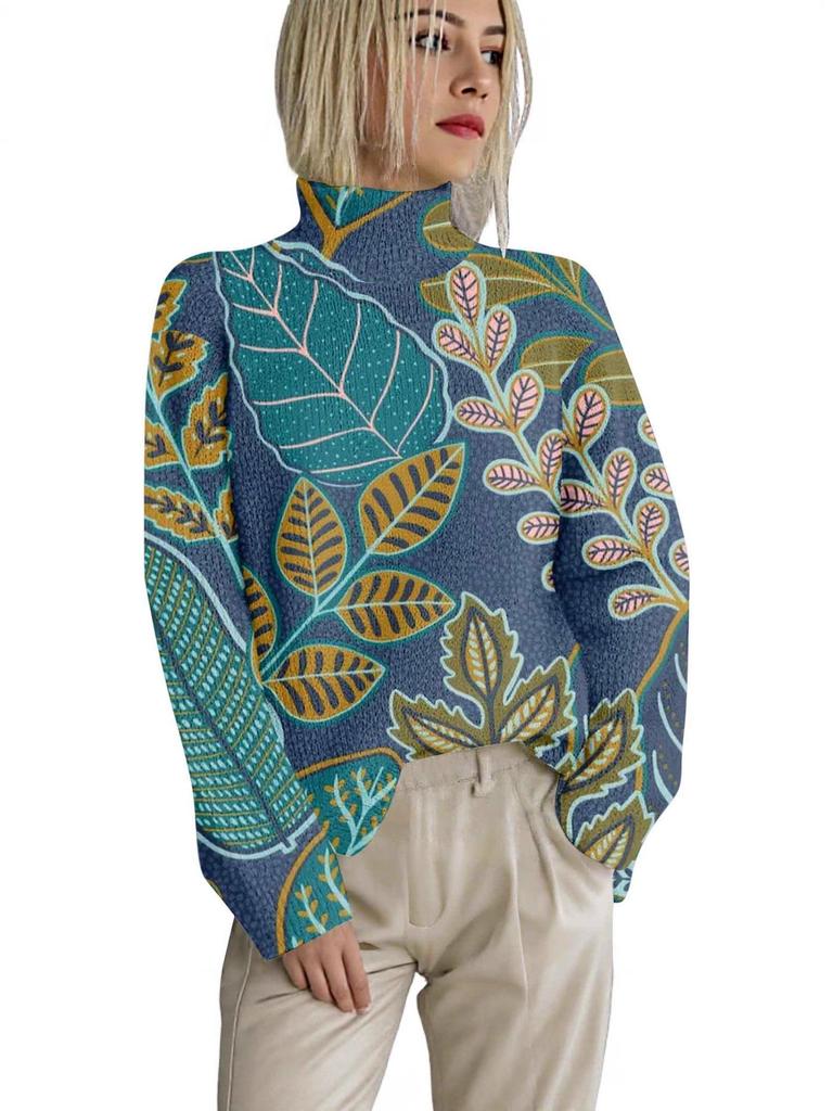 High-Neck Printed Pullover Sweater LYH0911