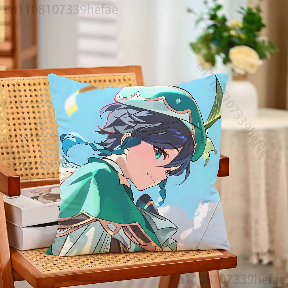 genshin impact venti Funny Pillow Case Antidustmite Pillowcase Invisible Zipper Silky Short Plush Sofa Cushion Cover