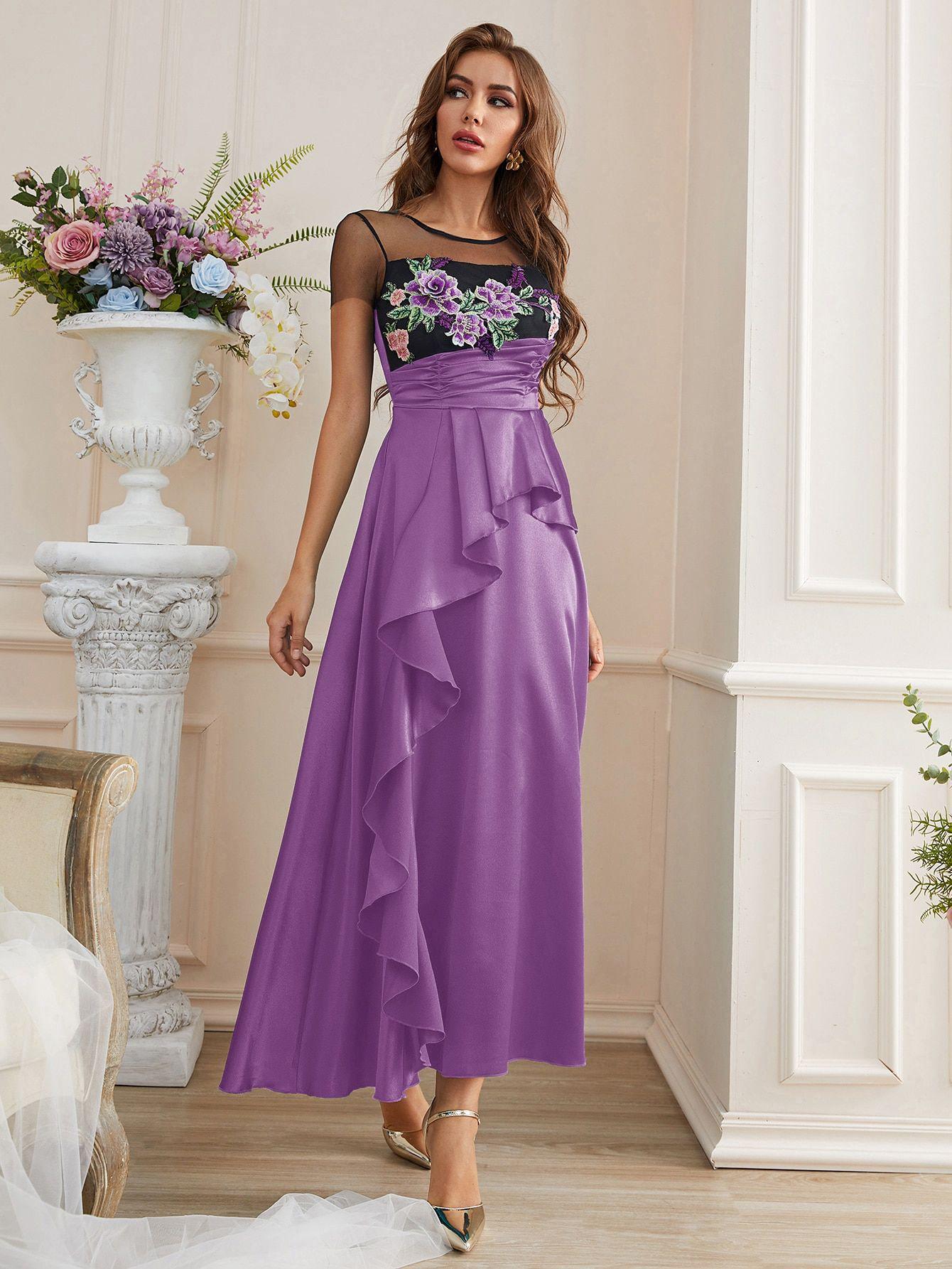 

Европейское и американское мусульманское женское платье с кружевной вставкой для весны/лета Small фиолетовый