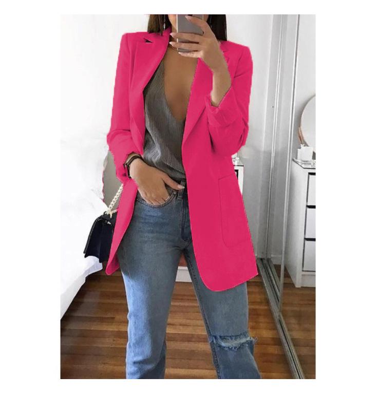 2023 Women's Autumn/Winter Long Sleeve Solid Color Slim Cardigan with Suit Collar
