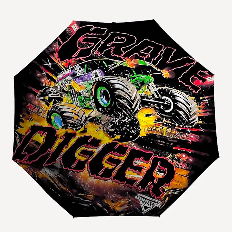 Monster Truck Themed Travel Umbrella 8 Ribs Automatic Opening and Closing, Portable Folding Design, Compact and Stylish Umbrella Suitable fo