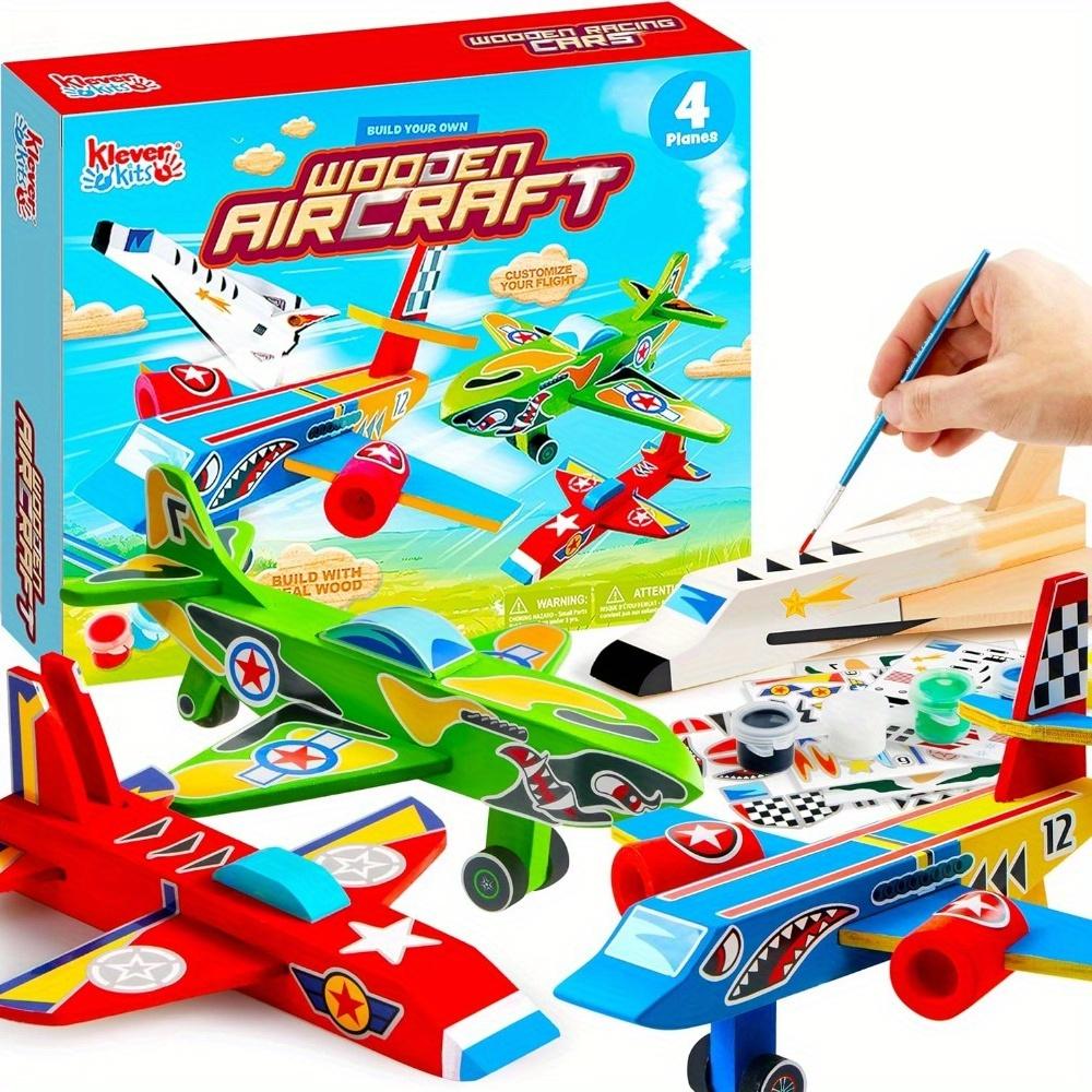 Discover Intime Boys 4Pcs Diy Wooden Aircrafts-Build And Paint Your Own Wooden Airplane Craft Package Simple To Assemble Designed For 6-12 Birth Date Gifts