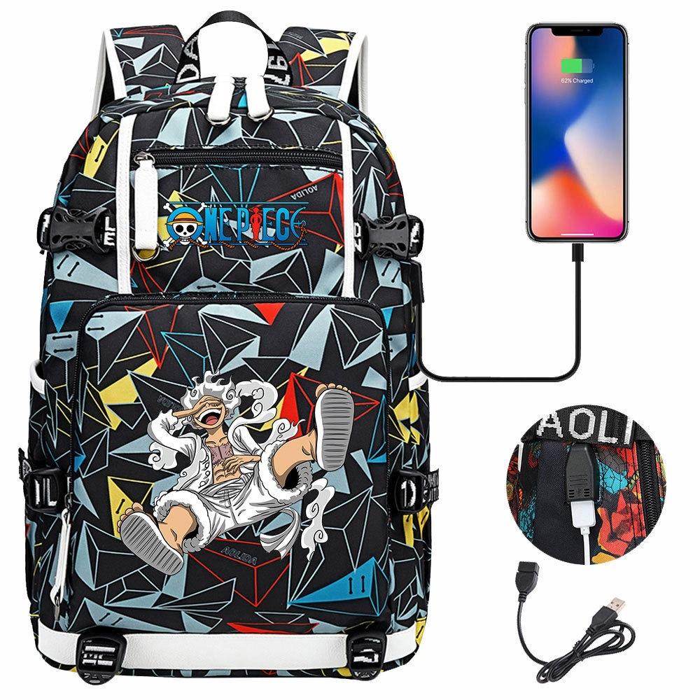 Mochila USB con Estampado de Luffy para Adolescentes Estudiantes Ligera Gran Capacidad Viaje Doble Correa de Hombro Resistente al Agua Mochila Escolar para Niños Niñas