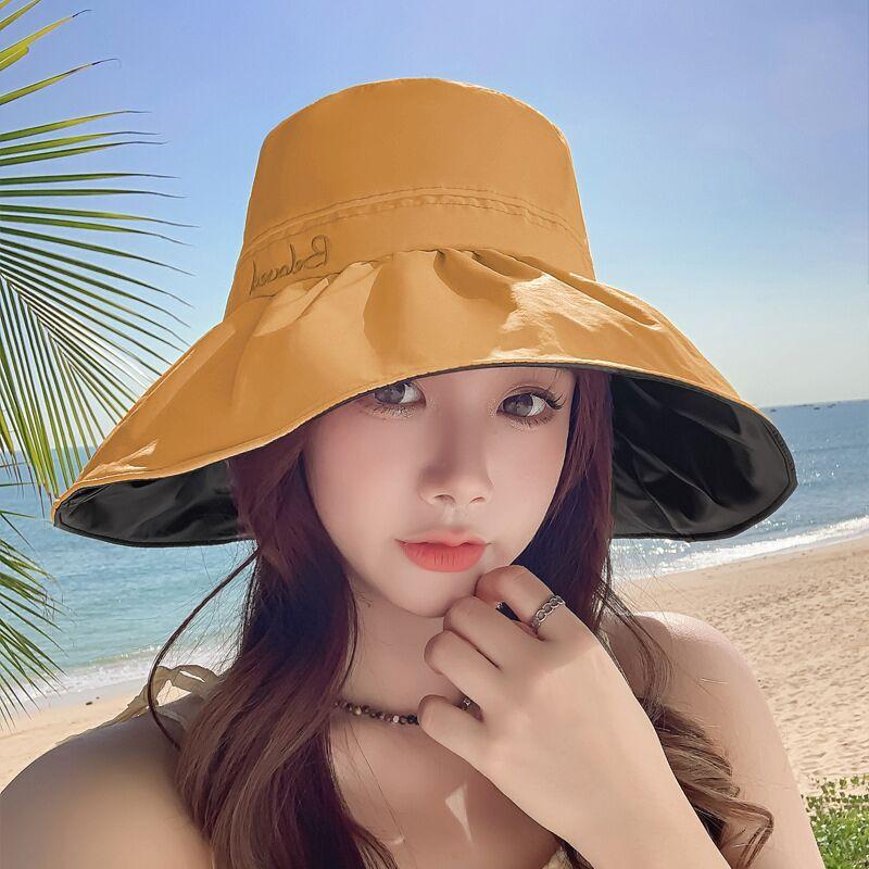 New Hat Women's High Quality Embroidered Letter Vinyl Sunscreen Sun Hat Summer Dayan Beach Sun Hat