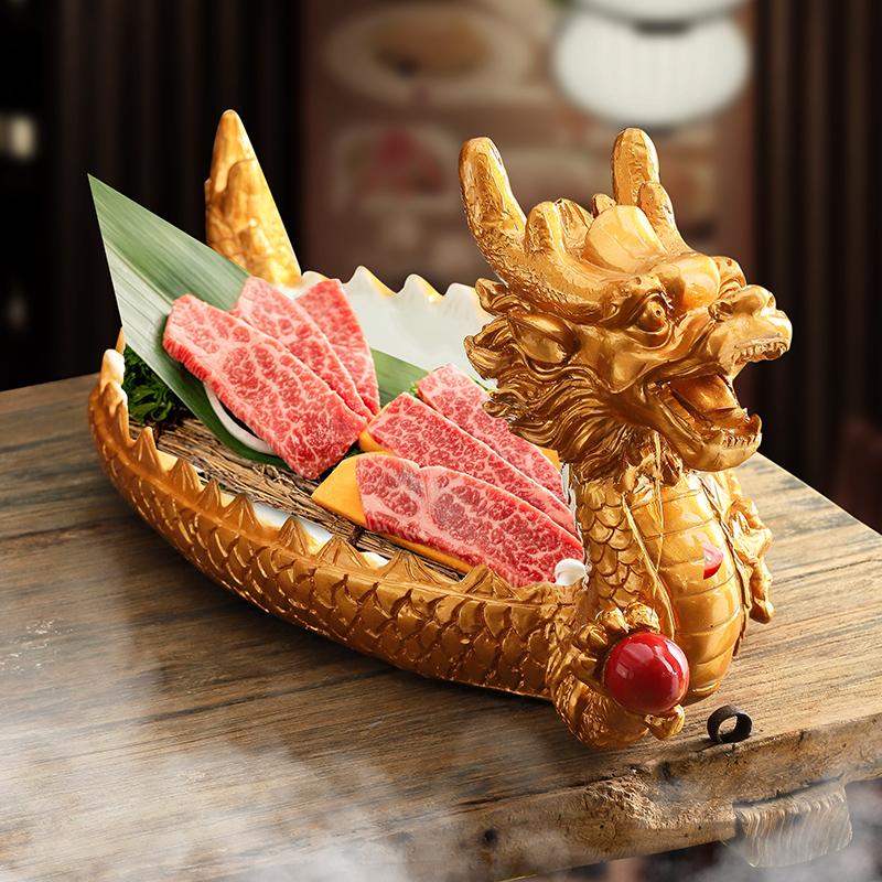 High end sashimi plate Buffet Japanese tableware Resin dry ice plate Seafood hot-pot restaurant artistic conception dish plate