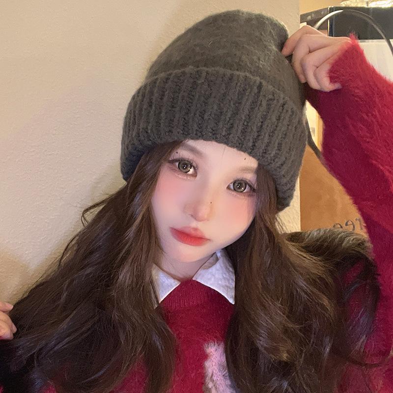 New Wool Hat for Women Korean Style Versatile Warm Ear Protection Knit Hat Korean Style Face Showing Small Pile of Hats