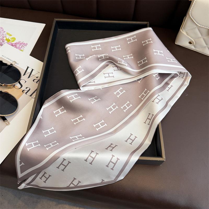Classic letter print double-layer scarf decorative silk scarf commuting spring and summer diagonal hair scarf versatile thin streamer