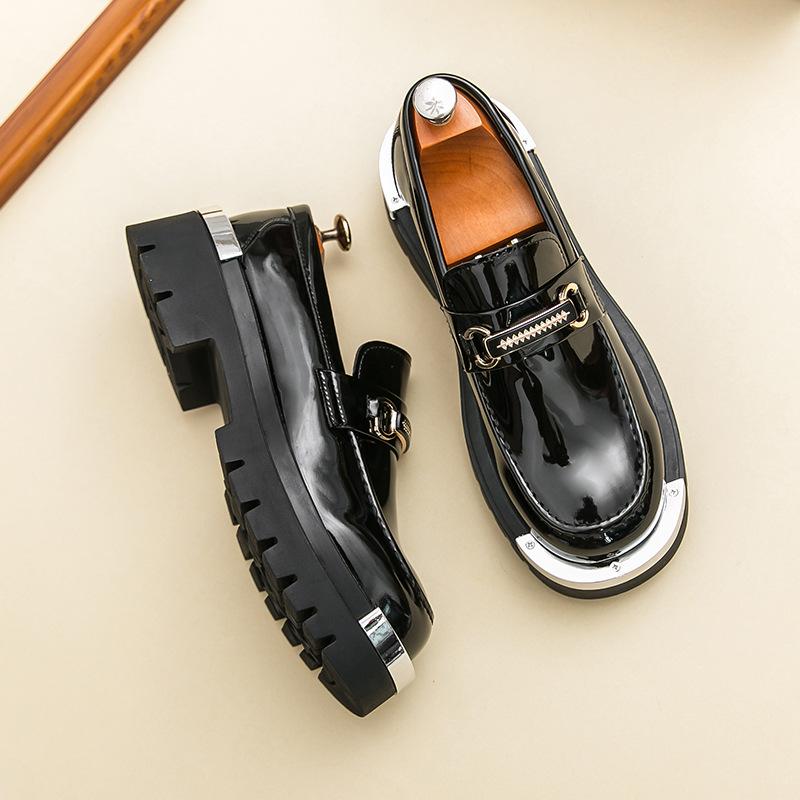 

Platform derby shoes men s round head suit groom leather shoes white tooling shoes British big head shoes trend Martin boots 46