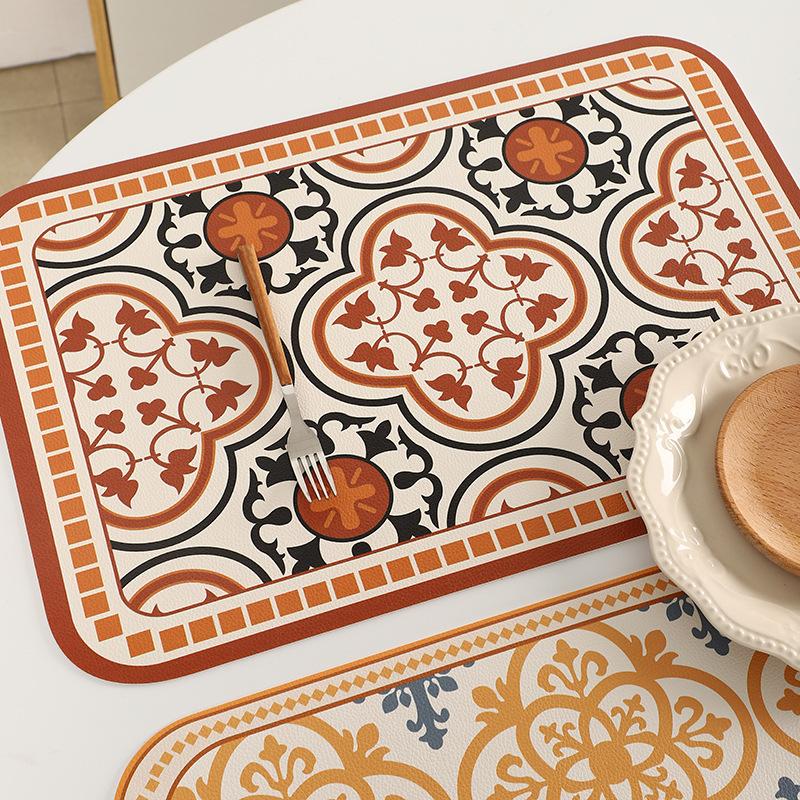 Vintage Leather Table Mat Simple Waterproof Oilproof Heat-Insulated PVC Placemat Plate Bowl Anti-hot Pad Light Luxury Room Decor