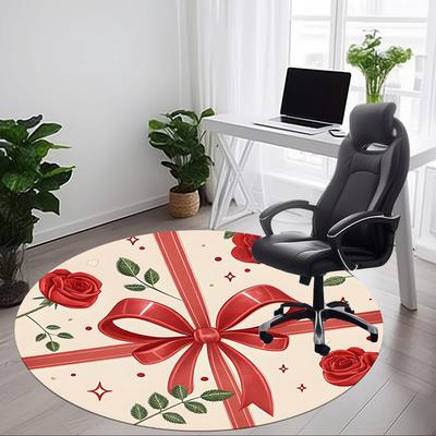 1pc Bows, Romance Office Round Rug, Non-slip, Soft and Durable Office Rug for Interior Decoration, Perfect for Office, Decoration Yy260204007