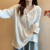 Women's Spring and Autumn Loose Long Sleeve Bottom Shirt Button Design Hooded Sweatshirt