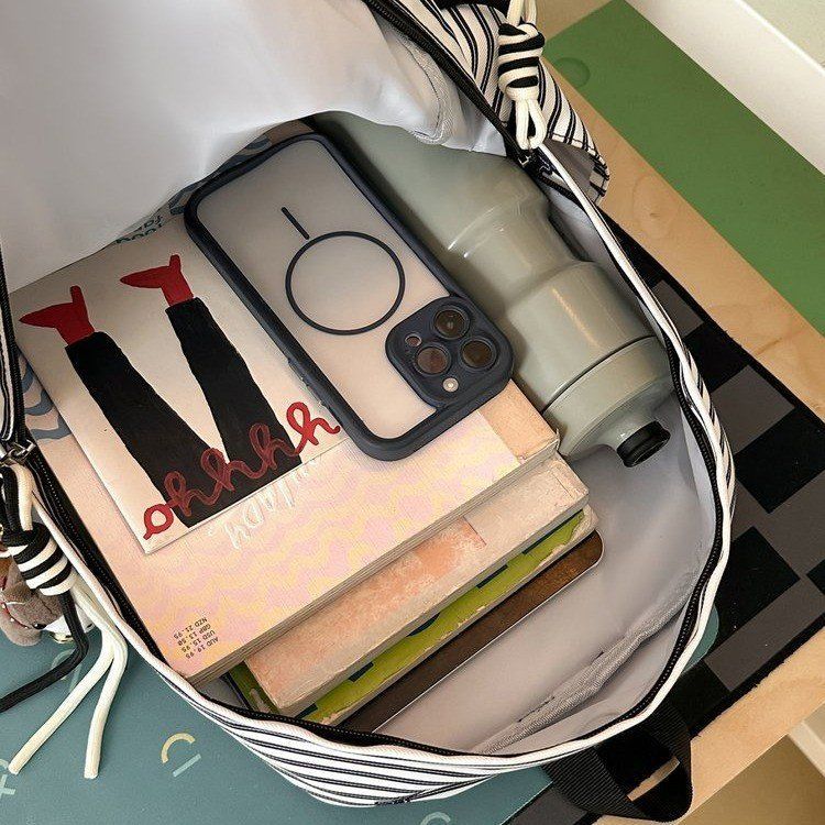 Schoolbag small fresh striped backpack women's 1011 new trendy simple casual light large capacity student class bag