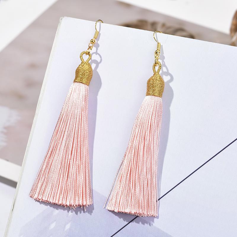 Fashion Tassel Earrings Women Silk Fabric Gold Color Rope Wrap Fringe Long Drop Dangle Earings For Girls Bohemia Wedding Jewelry