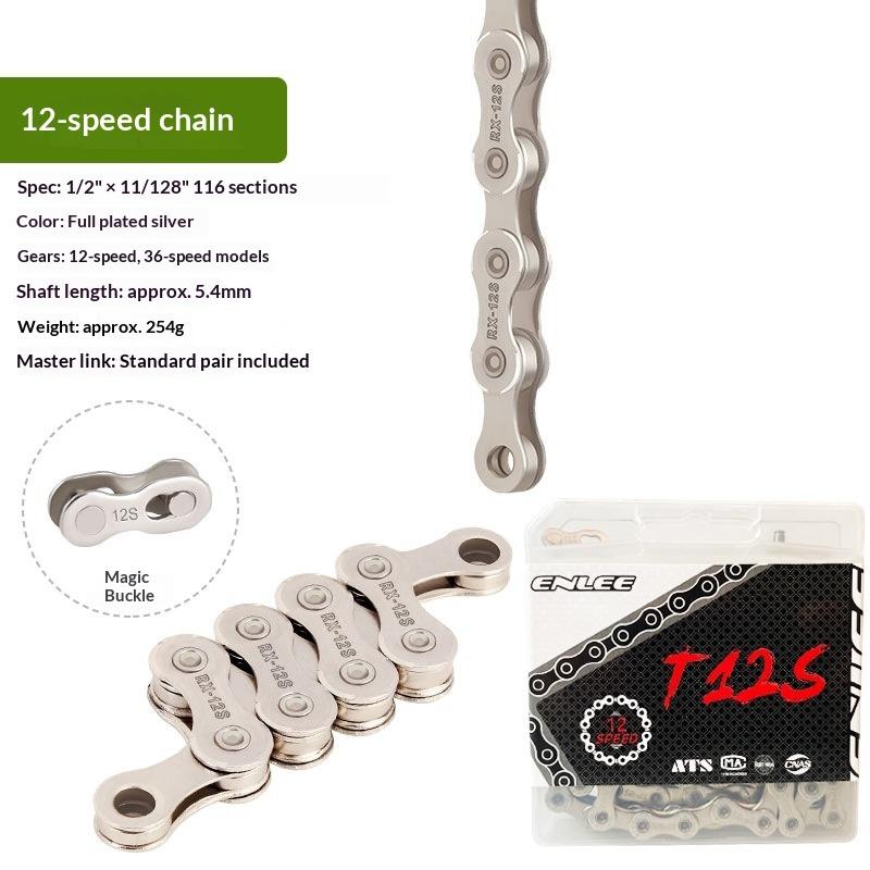 ENLEE Mountain Bike Road Bike Chain 8 9 10 11 12 Speed Plated Chain, Rust Proof with Magic Buckle