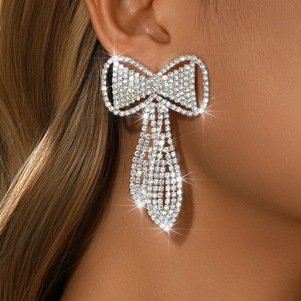 Sweet and Romantic New Super Sparkling Bow Earrings Suitable for Birthday Parties and Photos