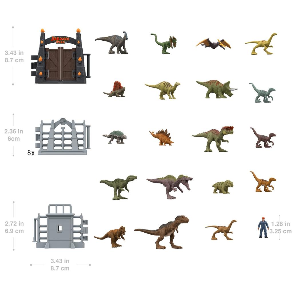 MATTEL JURASSIC WORLD New Ruler Calendar Advent 2022 Mini figuri și piese Ani vechi și HHW24 [Numai online] [30 incluse] [Jucărie cu dinozaur] [3 în sus]