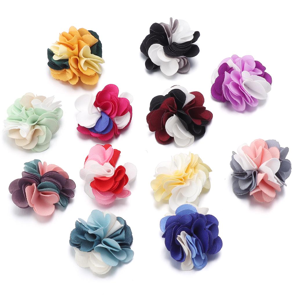 10pcs 2.5cm Cloth Fabric Flower Three Colors Handmade Artificial Flowers For DIY Wedding Party Clothing Headwear Decor Supplies