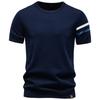 AIOPESON Herren T-Shirt 100% Baumwolle Gestreifte Ärmel Rundhals Smart Casual Old Money Basic T-Shirt Atmungsaktives Sommer Strickoberteil