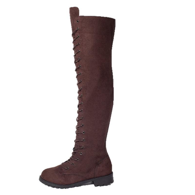 Womens Over Knee High Boots Fashion Suede Casual Long Boots Lace-up Non Slip Flat Boots for Women Thigh High Booties Botas Mujer