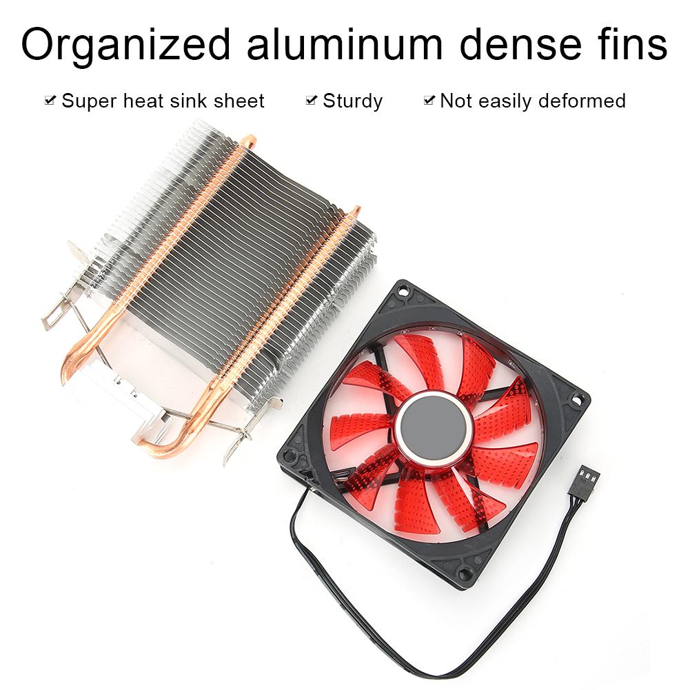 CPU Cooling Fan 3 Pin Connector PC Accessory Light 2 Brass Pipe for 775 Celsius 1155 Celsius (Red )