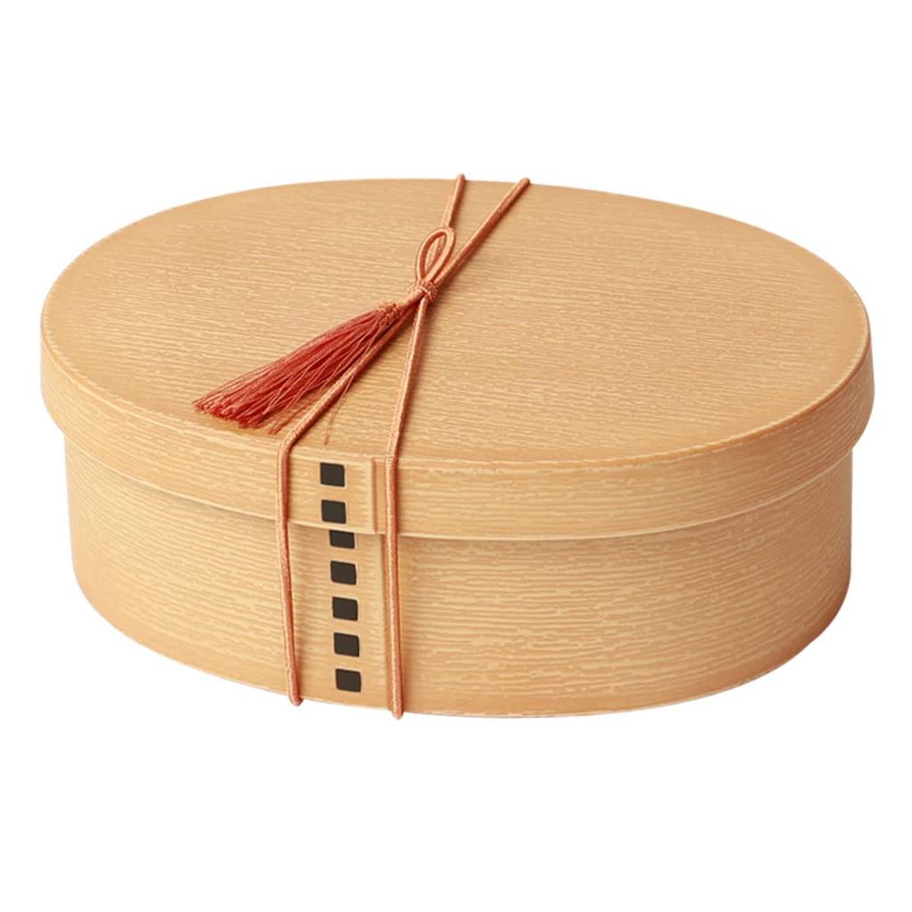 Miyoshi Lacquerware Honpo Bento Single with Elastic White Made In Microwave and Dishwasher Suitable for Men and Women Magewappa-style Box, Oval, Tier,