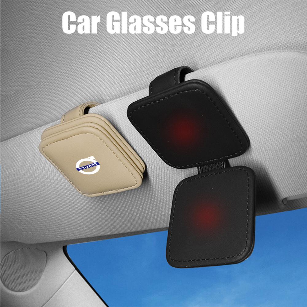 Wiszący Uchwyt na Okulary do Samochodu ze Skóry PU Silny Magnes Klips do Okularów Przeciwsłonecznych Dla Volvo RDESIGN XC60 XC90 S60 S80 S60L V40 V60 AWD V90 Akcesoria
