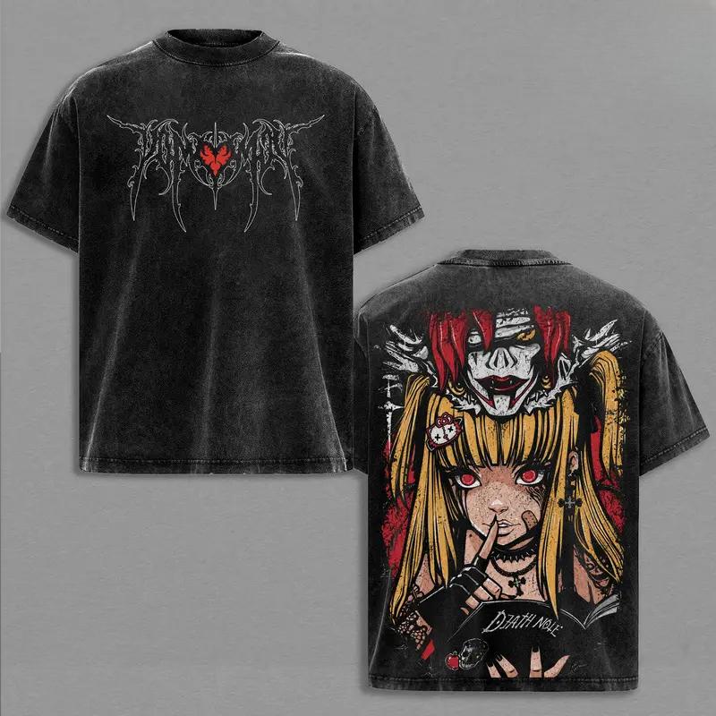 MisaMisa Print T-shirt DEATH NOTE Anime Clothing Men Women Short Sleeve Cotton Tshirts Washed Tee Harajuku Oversized T Shirt S