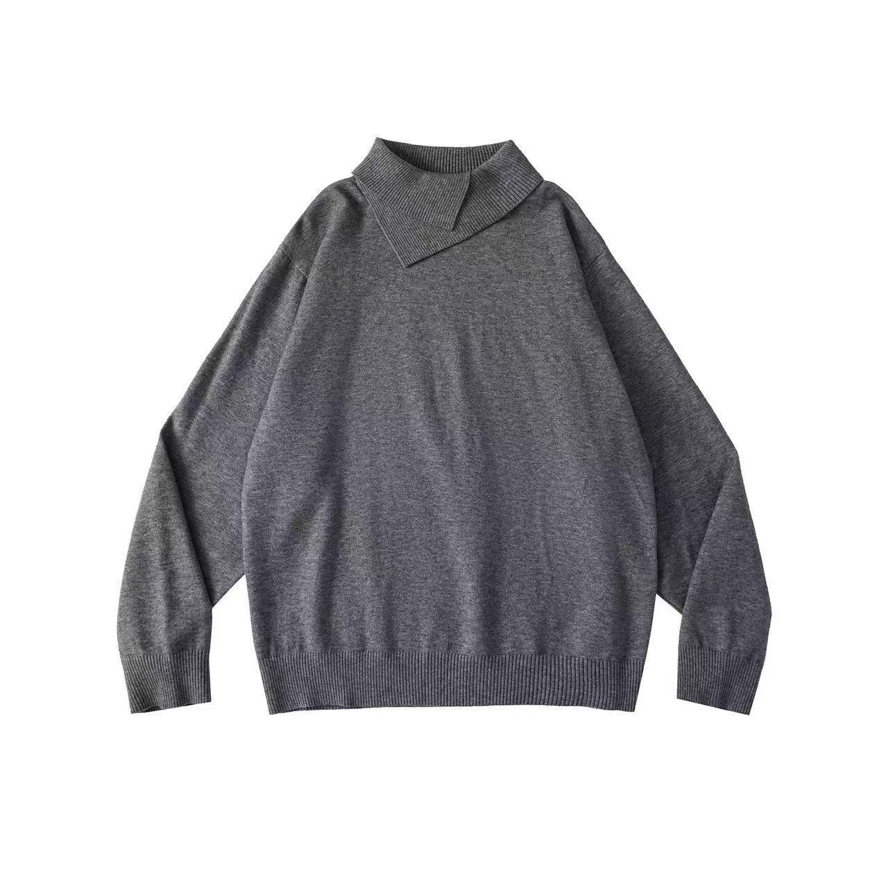 

2025 Asymmetrical Double-Layer Collar Knit Sweater - Long Sleeve, High Neck, Warm Base Layer M сірий колір