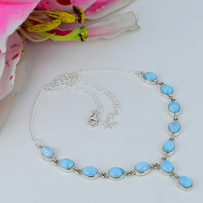 Natural Republic Larimar Drahokam Ručně vyrobený Náhrdelník ze Sterlingového Stříbra 925 18" M7P28