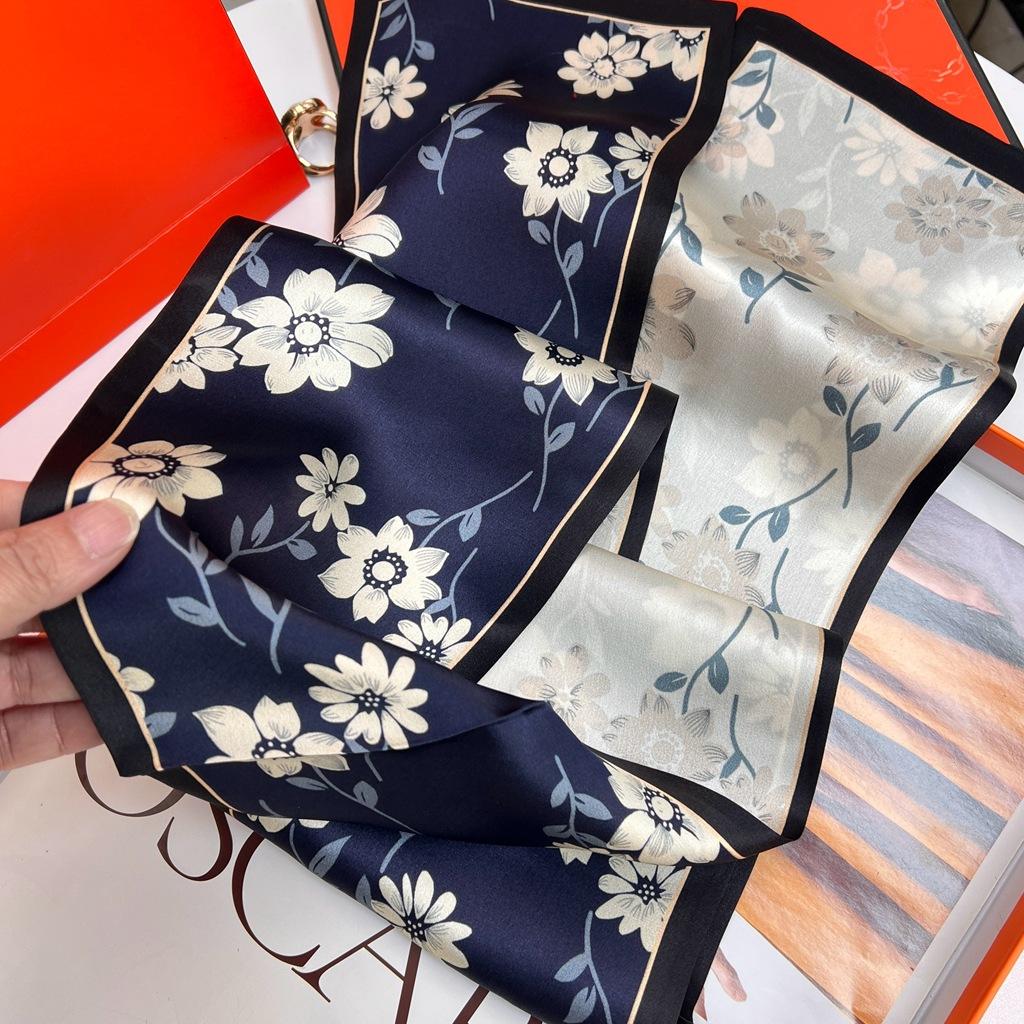 Suhang Silk Mulberry Silk Silk Scarf Oil Painting Double-Layer Double-Sided Silk Scarf Small Long Scarf Streamer