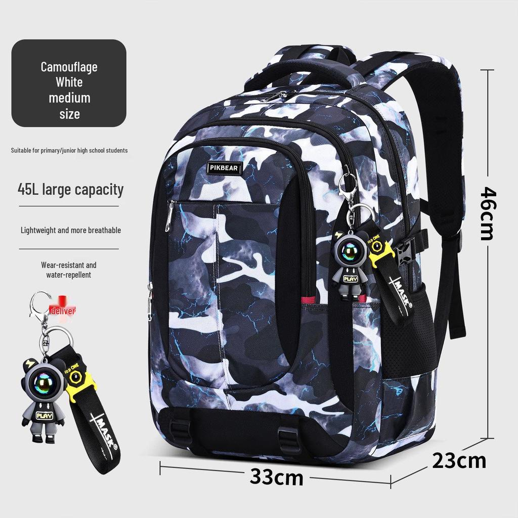 Camouflage Ergonomic Backpack for Students - Large Capacity, Spine Protection, Double Shoulder for Middle and High School Boys
