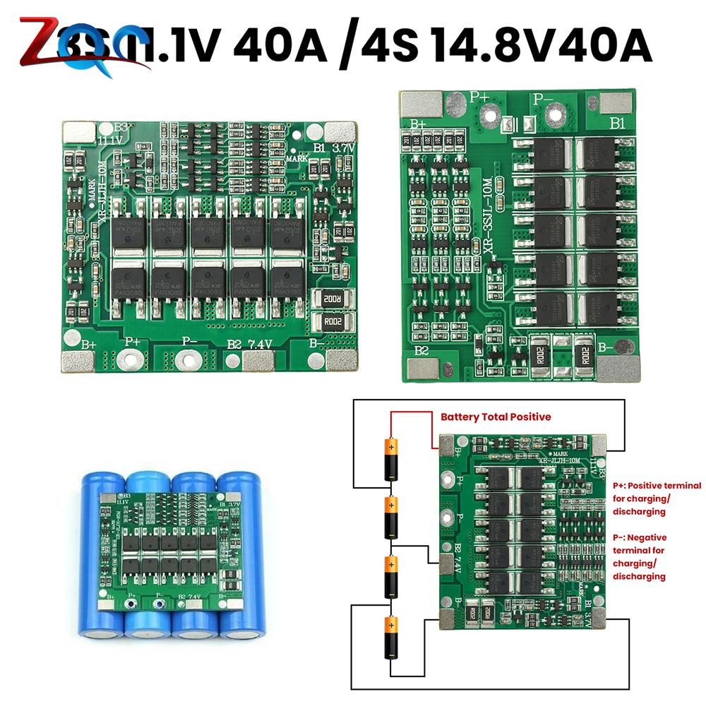 3S 4S 40A 100A Peak BMS Battery Protection Board with Balance 10MOS Low Power Ternary Same Port for 18650 Battery Pack Power Too