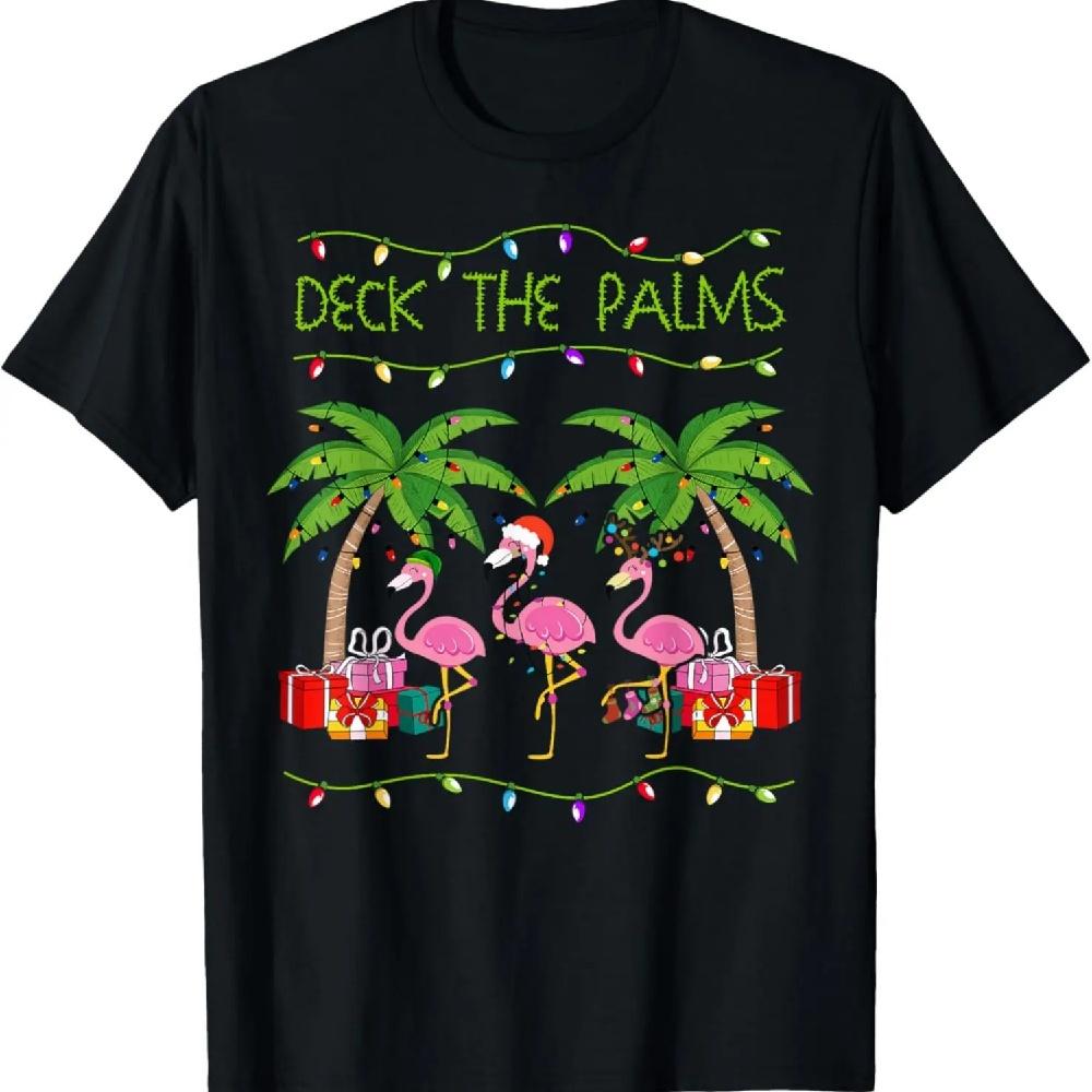 

Funny Deck the Palms Merry Flamingo Christmas In July Idea T-Shirt XXXXXL чёрный